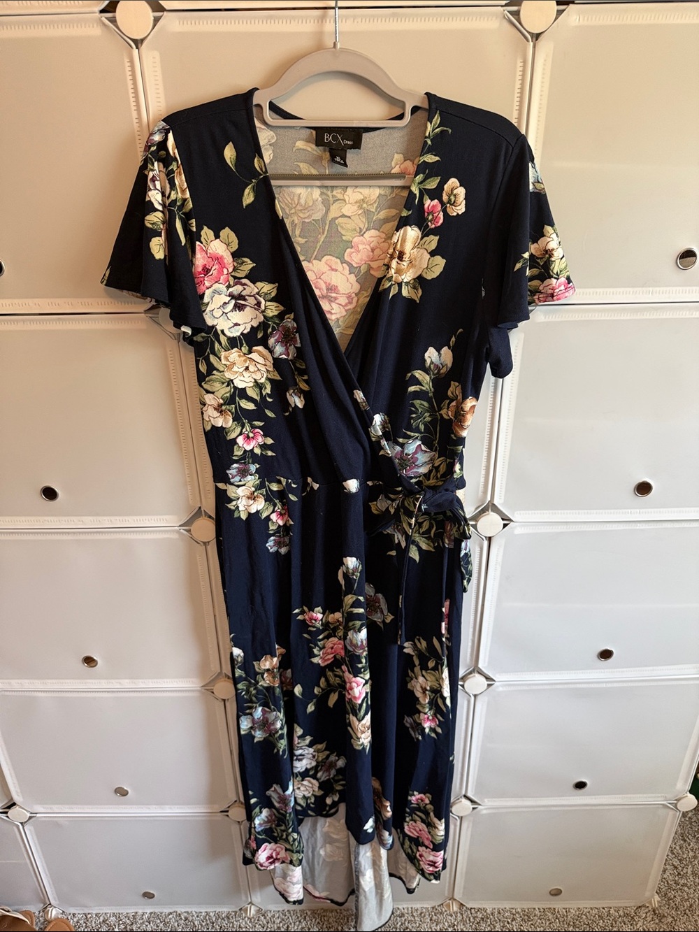 Navy Floral Wrap High Low Dress